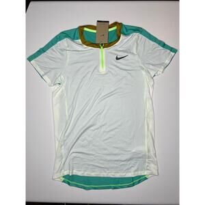 Nike Court Advantage Slim Dri-FIT Tennis Shirt White Teal Size Small Men's